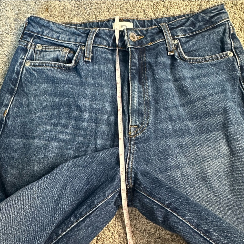 River Island High-rise Raw-Hem Straight leg Ankle dark blue Jean 10 30 stretch - Picture 11 of 12